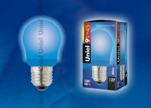 Лампа Uniel ESL-G45-9/BLUE/E27 СИНИЙ ШАРИК ― е-Рубцовск.рф